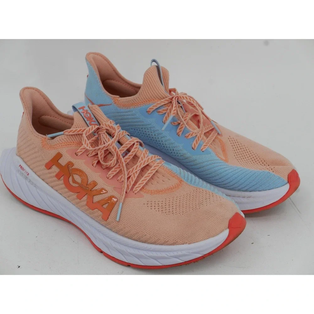 Hoka One One Carbon X3 Shoes Peach Blue Knit Running Sneaker Womens 11 No Insole